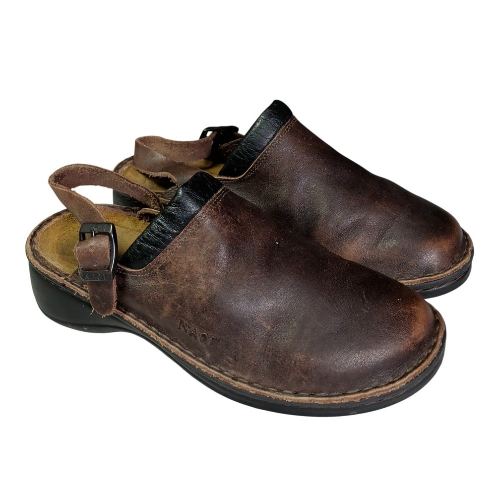 NAOT Scandinavian Glacier Clogs Womens Size US 6.5 EU 37 Mules Brown Leather
